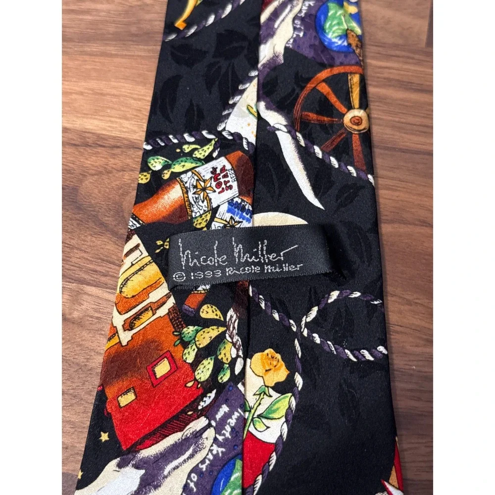 Vintage Nicole Miller‎ Texas Silk Tie Western Cowboy Retro Americana Statement